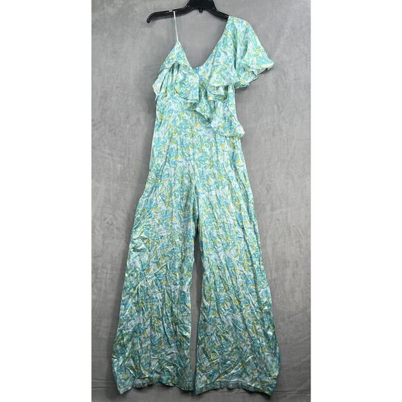 Anthropologie Corey Lynn Calter Silky Ruffle Wide-Leg Jumpsuit Size Small - Picture 2 of 10